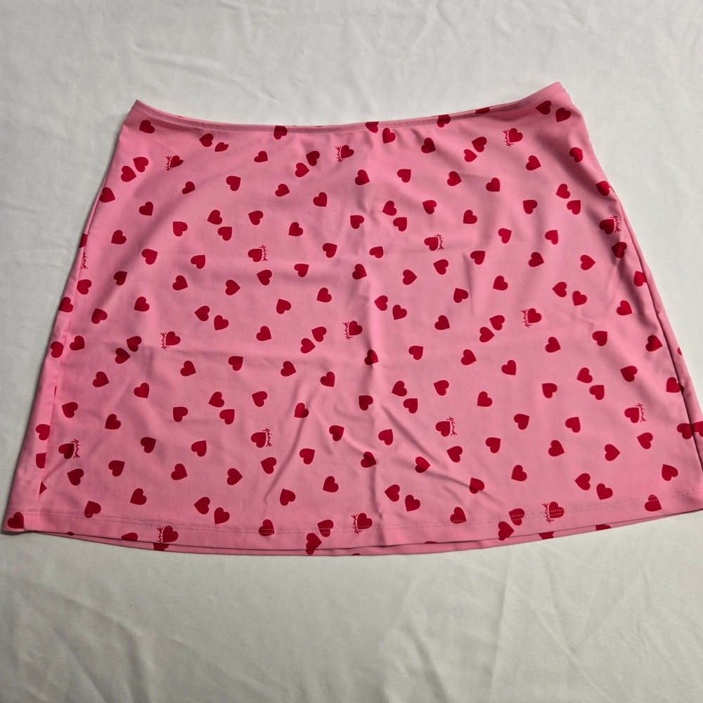 Pink Victoria's Secret Heart Print Mini Skirt Size L Pink Red Stretchy Skort